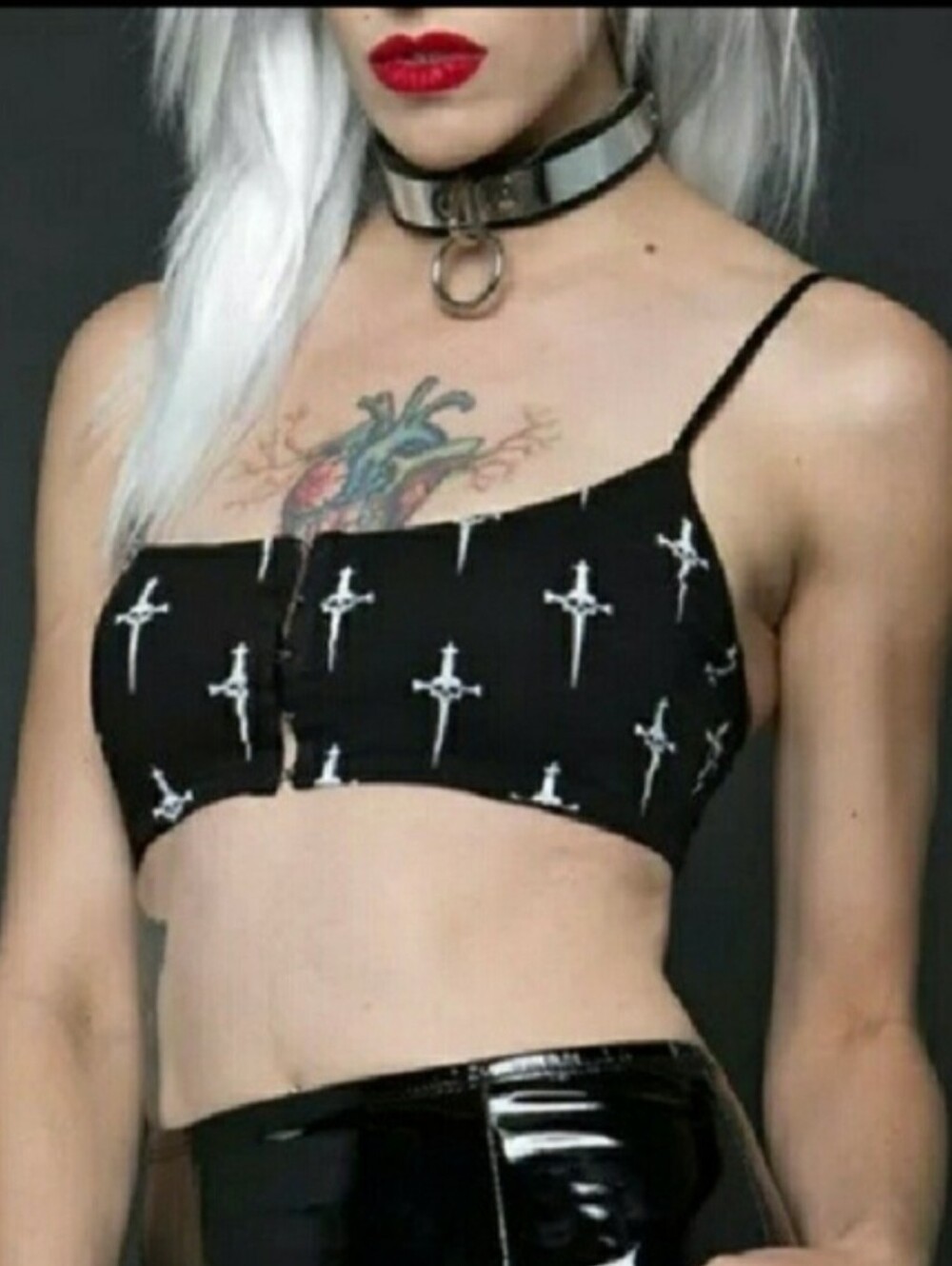 Lip Service Black And White Dagger Print Bralette Top Size Extra Large